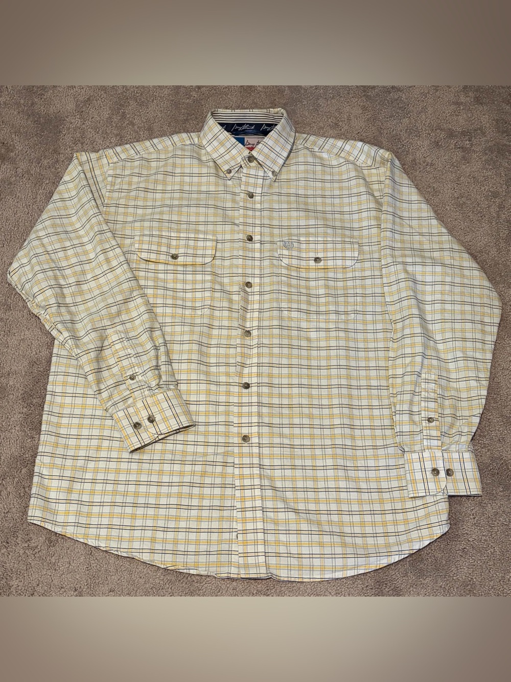 Wrangler George Strait Men’s Yellow Plaid Shirt Size Large Western Cowboy Rodeo
